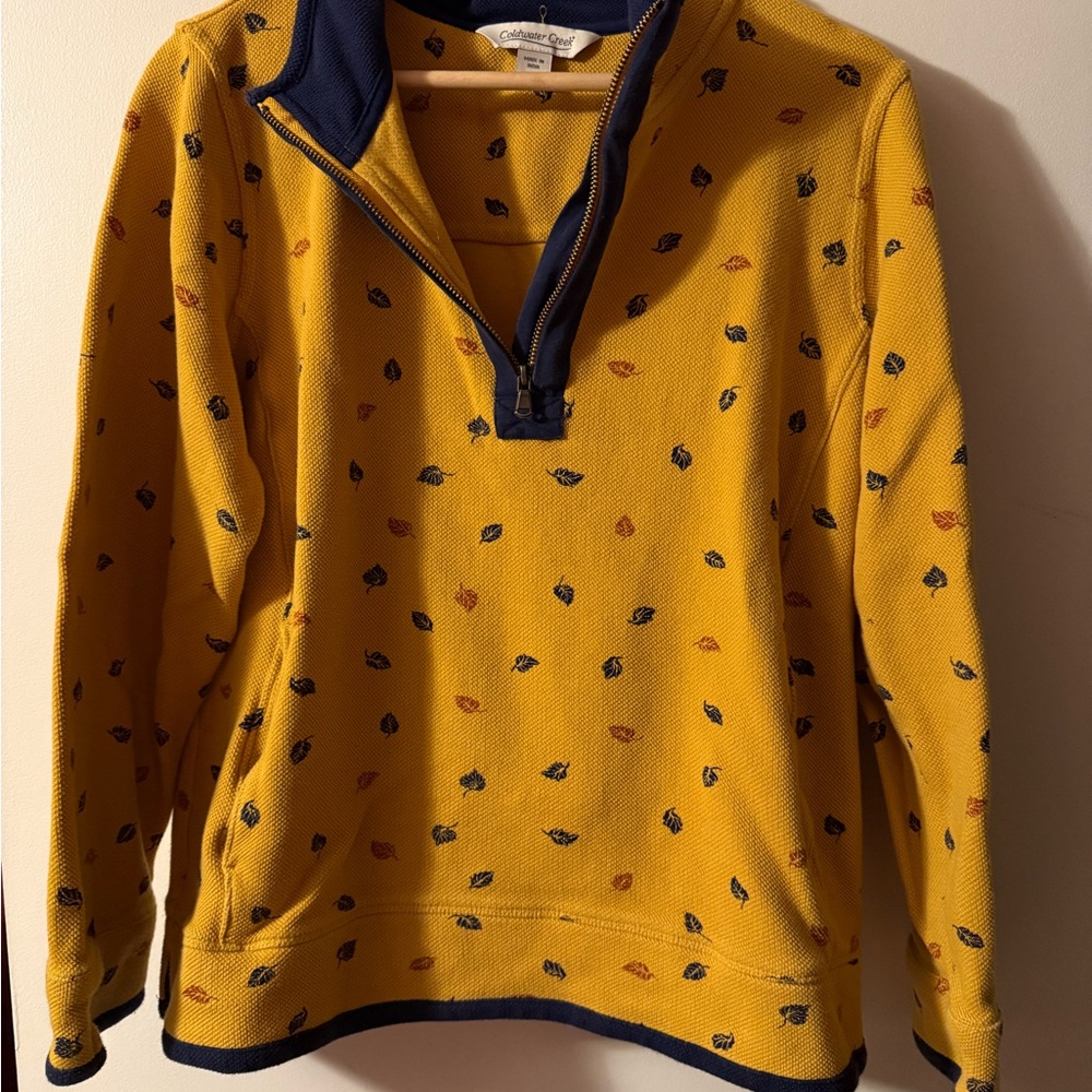 Coldwater Creek Mustard Half-Zip Sweatshirt with Navy Accents